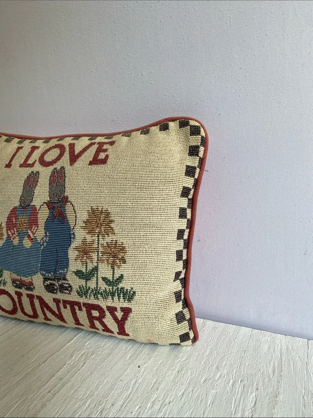 I Love Country Bunny Tapestry Pillow - Cream, Red, Blue